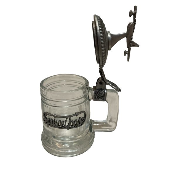 SPRUCE GOOSE Shot Glass Pewter Lid Collectible Mini Crystal Beer Stein - Picture 6 of 10